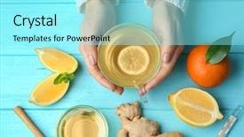  Presentation with tea cup - Audience pleasing presentation design consisting of herbal tea on blue backdrop and a arctic colored foreground