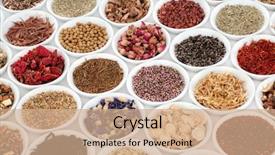  Presentation with alternative medicine - Beautiful theme featuring herbal tea selection in white china bowls over white background herbs also used in natural alternative medicine backdrop and a coral colored foreground