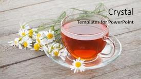  Presentation with vitamins on wooden herbal - PPT theme with herbal tea with chamomile flowers background and a light gray colored foreground