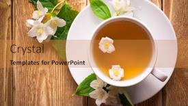  Presentation with jasmine - Presentation theme featuring herbal tea with jasmine flowers background and a gold colored foreground