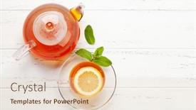  Presentation with tea cup - Cool new PPT theme with herbal-tea-with-mint backdrop and a lemonade colored foreground