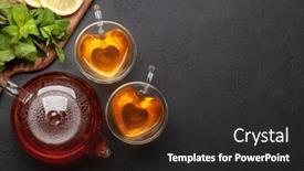  Presentation with tea cup - Colorful presentation theme enhanced with herbal-tea-with-mint backdrop and a dark gray colored foreground