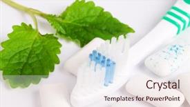  Presentation with chewing gum - Slide deck consisting of herbal toothpaste - toothbrush with chewing gum background and a  colored foreground