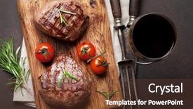  Presentation with steaks - Colorful PPT theme enhanced with herbs alcohol - grilled fillet steaks on cutting backdrop and a tawny brown colored foreground