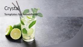  Presentation with dark space - Slide set with herbs alcohol - mojito cocktail on dark stone background and a light gray colored foreground