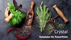  Presentation with table salt - Colorful presentation theme enhanced with herbs and spices cooking on stone table basil rosemary pepper and salt top view backdrop and a dark gray colored foreground