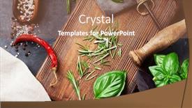  Presentation with table salt - Colorful presentation theme enhanced with peppers bunch chili - herbs and spices cooking backdrop and a coral colored foreground