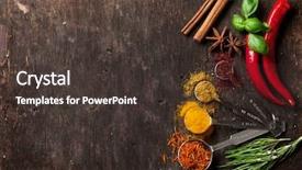  Presentation with spices - Theme consisting of herbs and spices on wooden background and a tawny brown colored foreground
