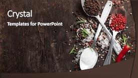  Presentation with herbs - Colorful theme enhanced with herbs and spices on wooden backdrop and a tawny brown colored foreground