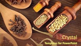  Presentation with spices - Colorful PPT theme enhanced with herbs-and-spices-over-wooden backdrop and a tawny brown colored foreground