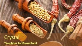  Presentation with herbs - Slide set enhanced with herbs-and-spices-over-wooden background and a tawny brown colored foreground