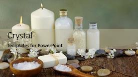  Presentation with candle - PPT theme enhanced with herbs candles - spa setting with candle stones background and a mint green colored foreground