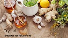  Presentation with garlic - Slide deck having herbs-honey-garlic-lemon-ginger background and a coral colored foreground