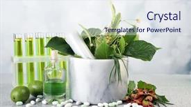  Presentation with mortar - Amazing slide set having herbs in mortar test tubes backdrop and a sky blue colored foreground