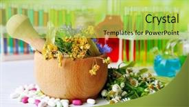  Presentation with test tubes - Slide deck consisting of herbs in mortar test tubes background and a yellow colored foreground