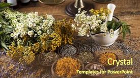  Presentation with mortar - Theme featuring plantas medicinales - herbs medicine natural remedy background and a tawny brown colored foreground
