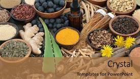  Presentation with stress - Slide deck consisting of herbs spices fruit essential oil background and a coral colored foreground