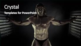  Presentation with super hero - Beautiful presentation theme featuring hercules - super hero in the cage backdrop and a  colored foreground