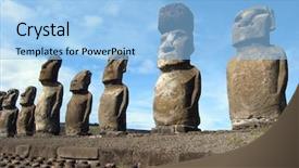  Presentation with ahu - Audience pleasing presentation consisting of heritage conservation - ahu tongariki backdrop and a light blue colored foreground