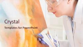  Presentation with painting old - Slide set having heritage conservation - artwork conservator at work background and a lemonade colored foreground