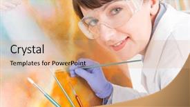  Presentation with painting old - Beautiful presentation theme featuring heritage conservation - artwork conservator at work backdrop and a  colored foreground