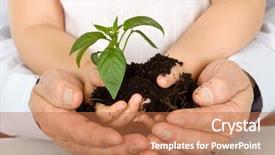  Presentation with soil conservation - Cool new PPT theme with heritage conservation - child and adult hands holding backdrop and a coral colored foreground