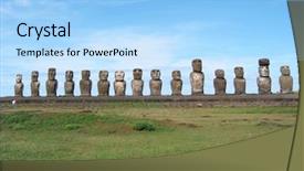  Presentation with easter - Colorful presentation design enhanced with heritage conservation - moai of easter esland backdrop and a light blue colored foreground