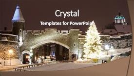  Presentation with winter scene - Theme featuring heritage sites - quebec city landmark old fortress background and a wine colored foreground