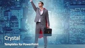  Presentation with superhero - Beautiful slide deck featuring hero cartoon - businessman in superhero concept backdrop and a teal colored foreground