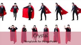  Presentation with hero - Beautiful presentation design featuring hero cartoon - man in red cover isolated backdrop and a coral colored foreground