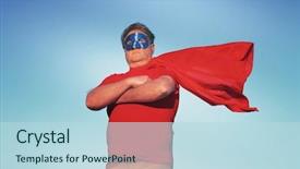  Presentation with super hero - Colorful slide set enhanced with hero defender of the universe backdrop and a light blue colored foreground