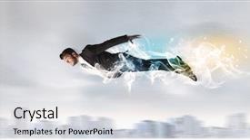  Presentation with superman - Colorful PPT layouts enhanced with hero superman flying above city backdrop and a light gray colored foreground