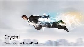  Presentation with superman - PPT theme enhanced with hero superman flying above city with smoke left behind concept background and a lemonade colored foreground