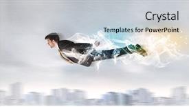  Presentation with superman - Colorful presentation theme enhanced with hero superman flying above city with smoke left behind concept backdrop and a lemonade colored foreground