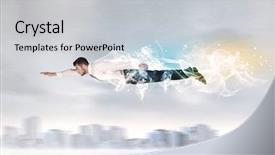  Presentation with superman - Cool new slide set with above city with smoke left backdrop and a lemonade colored foreground