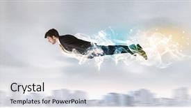  Presentation with superman - Presentation design with above city with smoke left background and a light gray colored foreground