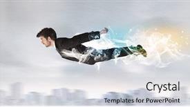  Presentation with superman - Audience pleasing slide deck consisting of hero superman flying above city backdrop and a light gray colored foreground