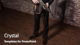  Presentation with crime thriller suit and tie - Cool new slide deck with heroes movies - assassin in suit and red backdrop and a wine colored foreground