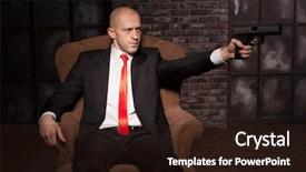  Presentation with bald - Presentation theme featuring heroes movies - bald killer in suit background and a wine colored foreground