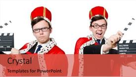  Presentation with clapboard - Amazing presentation theme having heroes movies - man with movie clapboard isolated backdrop and a red colored foreground