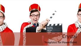  Presentation with clapboard - Amazing PPT theme having heroes movies - man with movie clapboard isolated backdrop and a red colored foreground