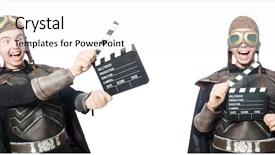  Presentation with funny - Theme consisting of heroes movies - young funny man in armour background and a  colored foreground