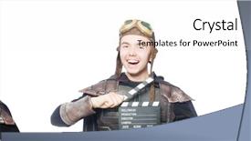  Presentation with funny - Slides with heroes movies - young funny man in armour background and a  colored foreground