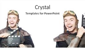  Presentation with funny - Slide deck consisting of heroes movies - young funny man in armour background and a  colored foreground