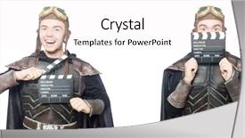  Presentation with funny - Audience pleasing slide set consisting of heroes movies - young funny man in armour backdrop and a white colored foreground