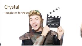  Presentation with music man in suit guitar - Slide deck enhanced with heroes movies - young funny man in armour background and a cream colored foreground