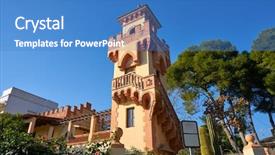  Presentation with villa - Colorful presentation theme enhanced with herritage houses in benicassim shoreline backdrop and a teal colored foreground