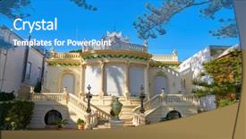  Presentation with villa - Slide set having herritage houses in benicassim shoreline background and a teal colored foreground