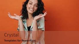  Presentation with doubts - PPT layouts consisting of hesitant-smiling-pretty-young-woman background and a red colored foreground