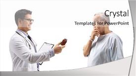  Presentation with capsules pills pill doctor prescription - Beautiful theme featuring hesitation - doctor giving a bottle backdrop and a white colored foreground